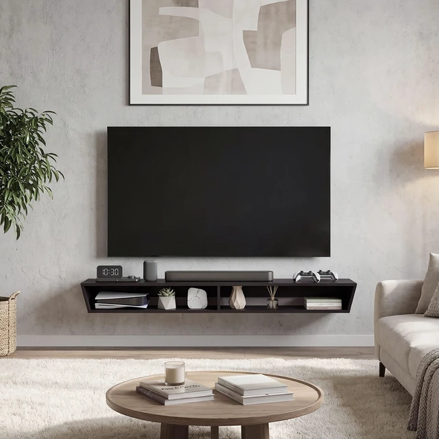 Main image of Floating TV Stand with Open Storage Shelves for Tvs, Wenge, Particle Board, TV Entertainment Furniture