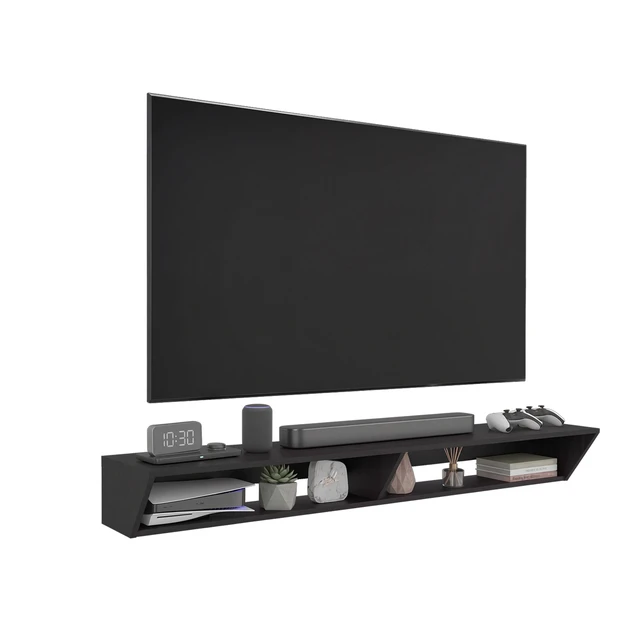 Alt view image 3 of 7 - Floating TV Stand with Open Storage Shelves for Tvs, Wenge, Particle Board, TV Entertainment Furniture