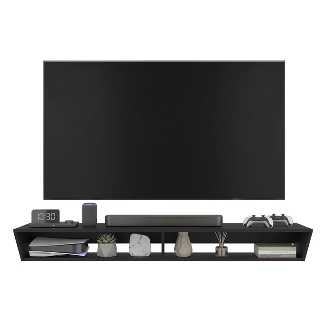 Alt view image 4 of 7 - Floating TV Stand with Open Storage Shelves for Tvs, Wenge, Particle Board, TV Entertainment Furniture