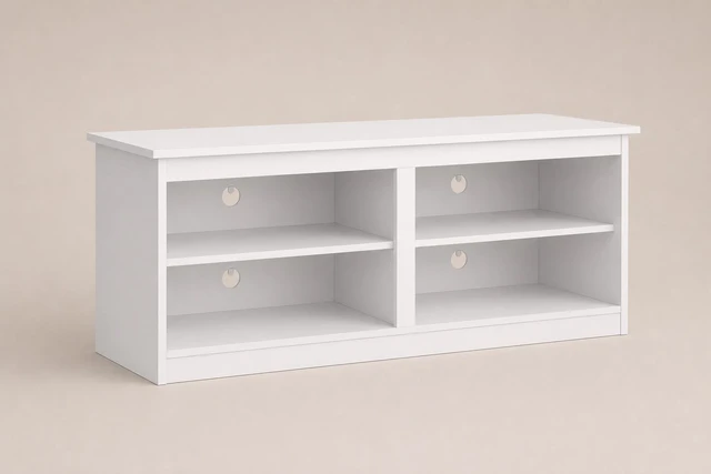 Alt view image 6 of 6 - TV Stand for Tvs 50 Inch, Entertainment Center with Open Storage Shelves and Cable Management, White, Melamine, TV