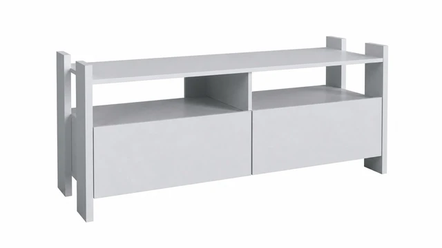 Alt view image 2 of 5 - TV Stand for Tvs 55 Inch, Entertainment Center with Open Storage Shelves and Two Drawers, White, Melamine, TV