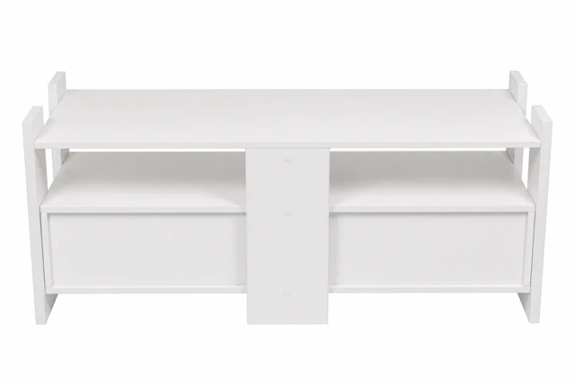 Alt view image 3 of 5 - TV Stand for Tvs 55 Inch, Entertainment Center with Open Storage Shelves and Two Drawers, White, Melamine, TV