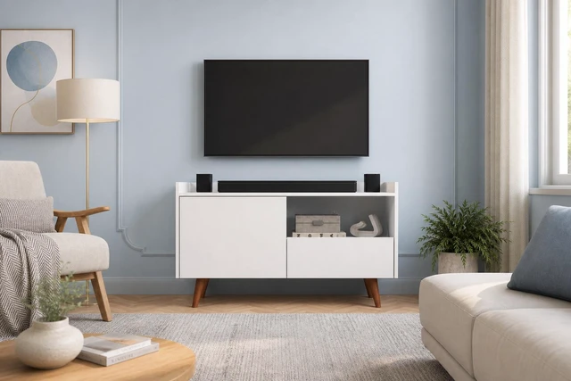 Main image of TV Stand for Tvs 45 Inches, Entertainment Center with Open Storage Shelf Cable Management One Door and One Drawer