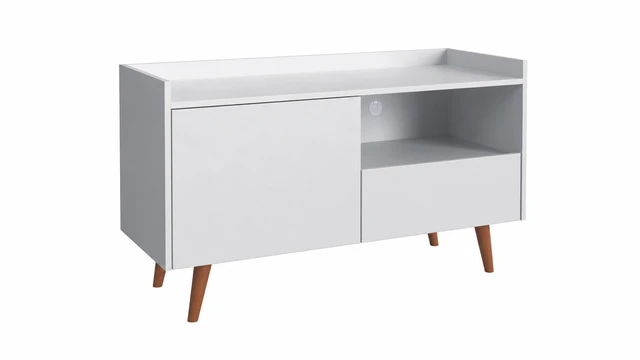 Alt view image 6 of 6 - TV Stand for Tvs 45 Inches, Entertainment Center with Open Storage Shelf Cable Management One Door and One Drawer