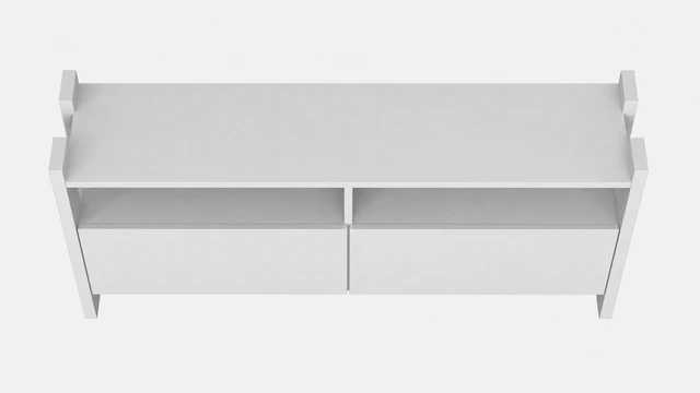 Alt view image 4 of 5 - TV Stand for Tvs 55 Inch, Entertainment Center with Open Storage Shelves and Two Drawers, White, Melamine, TV