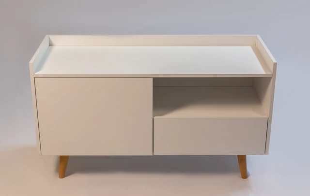 Alt view image 4 of 6 - TV Stand for Tvs 45 Inches, Entertainment Center with Open Storage Shelf Cable Management One Door and One Drawer