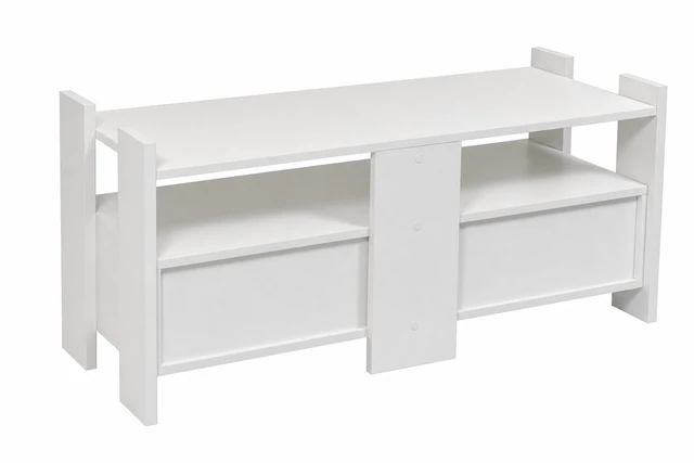 Alt view image 5 of 5 - TV Stand for Tvs 55 Inch, Entertainment Center with Open Storage Shelves and Two Drawers, White, Melamine, TV