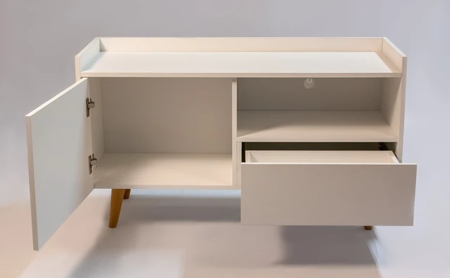 Alt view image 3 of 6 - TV Stand for Tvs 45 Inches, Entertainment Center with Open Storage Shelf Cable Management One Door and One Drawer