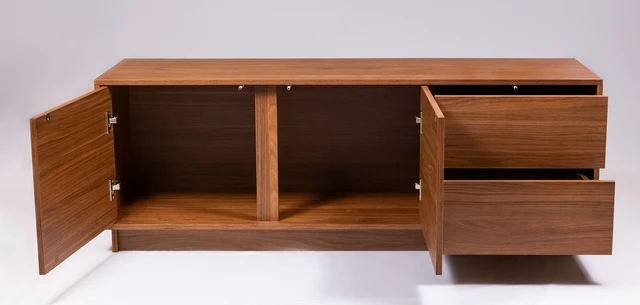 Alt view image 2 of 5 - TV Stand for Tvs 60 Inches, Entertainment Center Two Doors and Two Drawers Caiena, Walnut, Melamine, TV Entertainment
