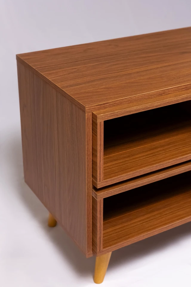 Alt view image 4 of 6 - TV Stand for Tvs 60 Inches, Entertainment Center Two Doors and Two Open Shelves Caiena, Walnut, Melamine, TV