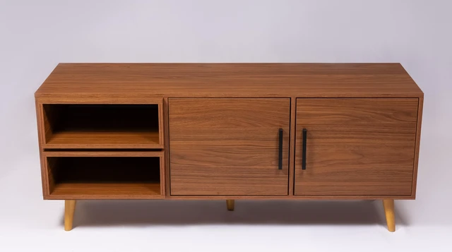 Alt view image 5 of 6 - TV Stand for Tvs 60 Inches, Entertainment Center Two Doors and Two Open Shelves Caiena, Walnut, Melamine, TV