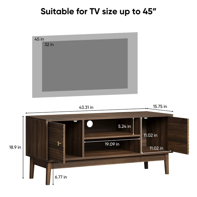 Alt view image 2 of 7 - 43.31 Inch TV Stand, Mid-Century TV Stand for 45 Inch Entertainment Center with Storage Media Console Table for Living