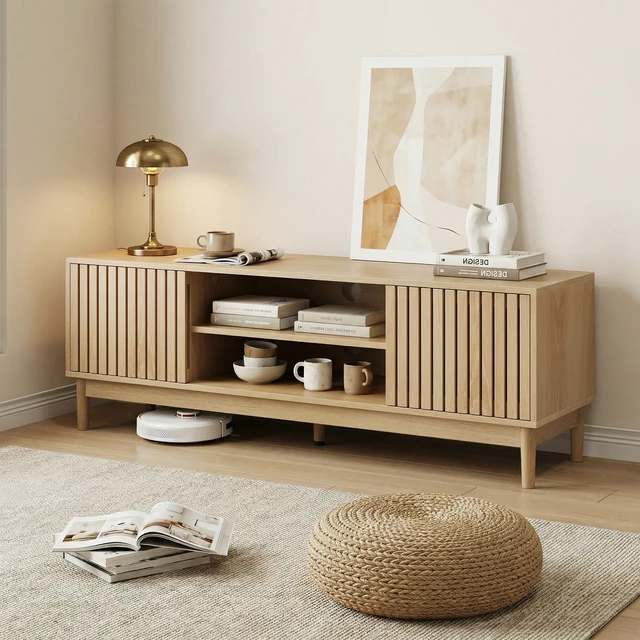 Alt view image 2 of 7 - 55 Inch TV Stand, Mid-Century TV Stand Suitable for 65 Inch Tvs Entertainment Center with Storage Media Console
