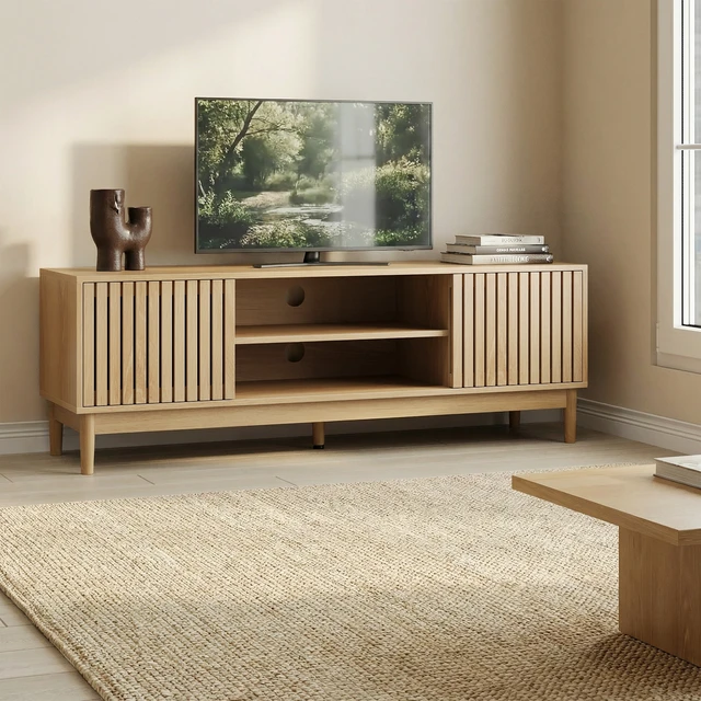 Alt view image 4 of 7 - 55 Inch TV Stand, Mid-Century TV Stand Suitable for 65 Inch Tvs Entertainment Center with Storage Media Console