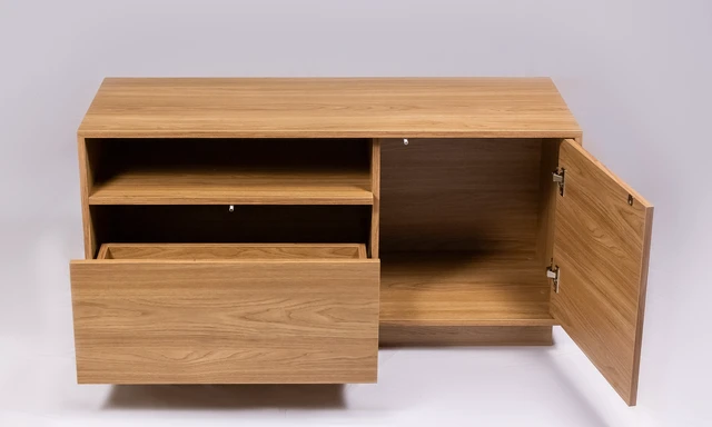 Alt view image 2 of 6 - TV Stand for Tvs 45 Inches, Entertainment Center One Door One Drawer and Open Shelf Hannover, Oak, Melamine, TV