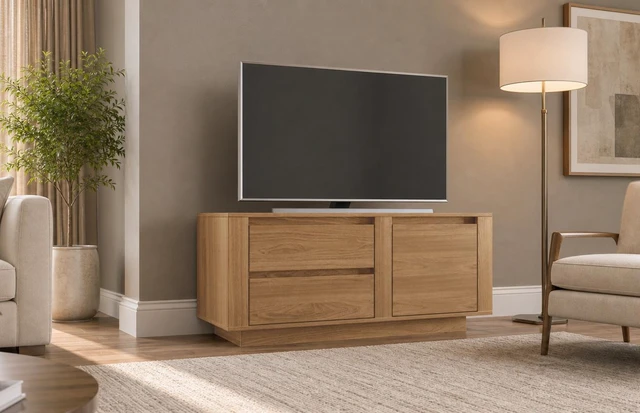 Main image of TV Stand for Tvs 50 Inches, Entertainment Center One Door and Two Drawers Hannover, Oak, Melamine, TV Entertainment