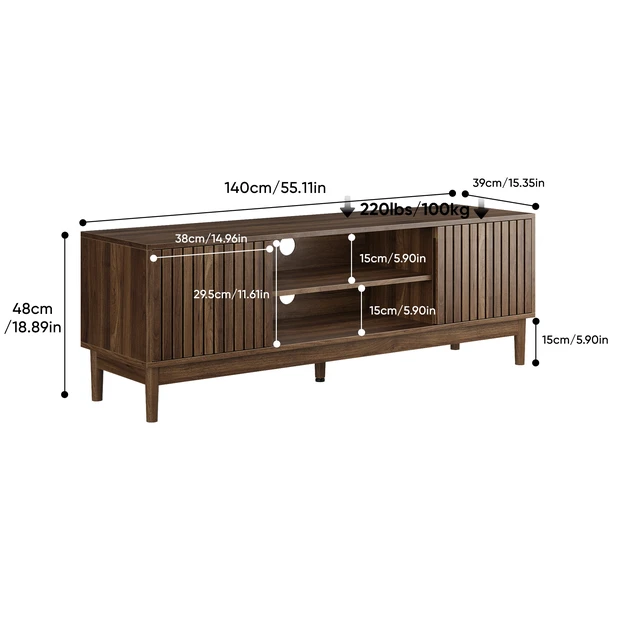 Alt view image 2 of 7 - 55 Inch TV Stand, Mid-Century TV Stand Suitable for 65 Inch Tvs Entertainment Center with Storage Space Media Console