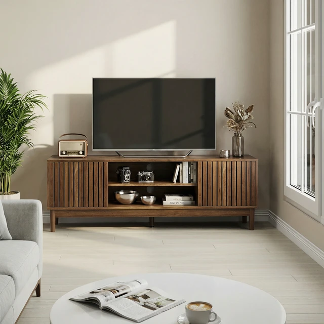 Alt view image 5 of 7 - 55 Inch TV Stand, Mid-Century TV Stand Suitable for 65 Inch Tvs Entertainment Center with Storage Space Media Console