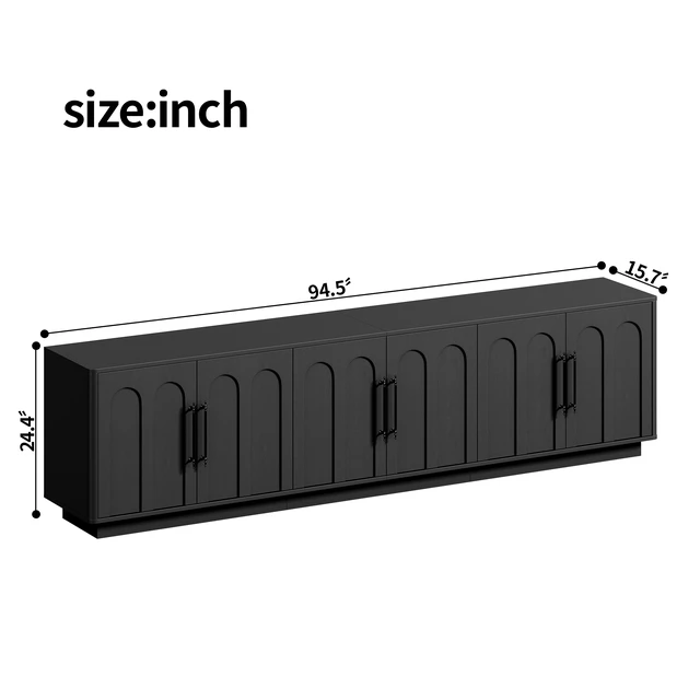 Alt view image 2 of 7 - 94.5 Inch Extra Long TV Stand for Large Tvs, 6 Door Media Console with Storage Shelves Entertainment Center with Arched