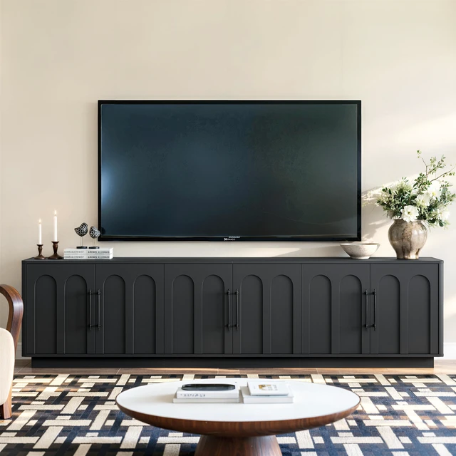 Main image of 94.5 Inch Extra Long TV Stand for Large Tvs, 6 Door Media Console with Storage Shelves Entertainment Center with Arched
