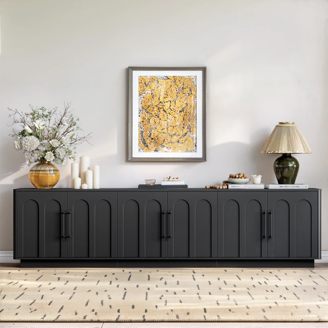 Alt view image 5 of 7 - 94.5 Inch Extra Long TV Stand for Large Tvs, 6 Door Media Console with Storage Shelves Entertainment Center with Arched
