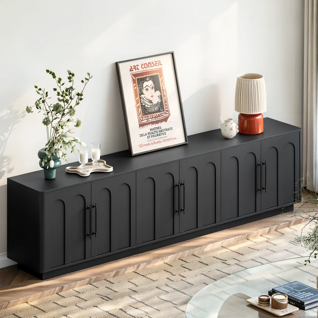 Alt view image 4 of 7 - 94.5 Inch Extra Long TV Stand for Large Tvs, 6 Door Media Console with Storage Shelves Entertainment Center with Arched