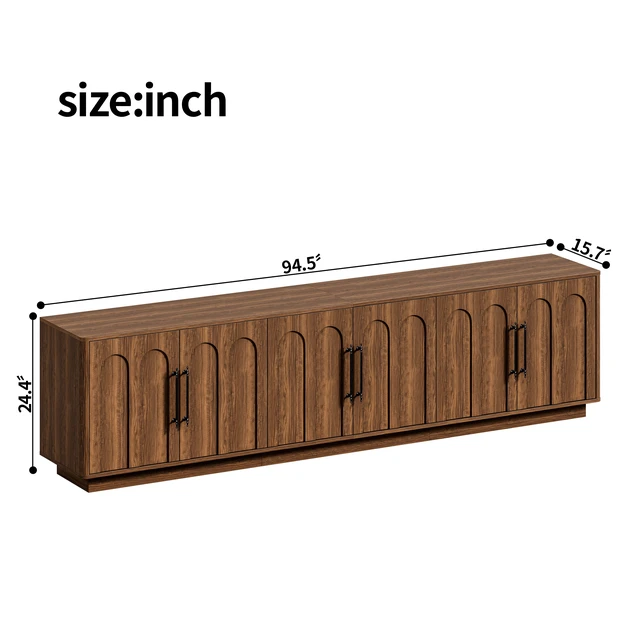 Alt view image 2 of 7 - 94.5 Inch Extra Long TV Stand for Large Tvs, 6 Door Media Console with Storage Entertainment Center with Arched Doors