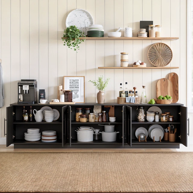 Alt view image 6 of 7 - 94.5 Inch Extra Long TV Stand for Large Tvs, 6 Door Media Console with Storage Shelves Entertainment Center with Arched