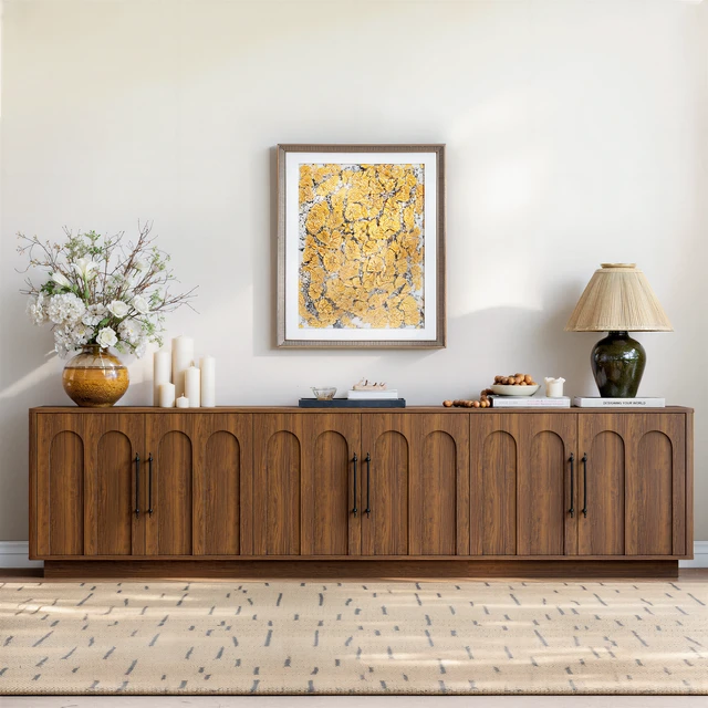 Alt view image 3 of 7 - 94.5 Inch Extra Long TV Stand for Large Tvs, 6 Door Media Console with Storage Entertainment Center with Arched Doors