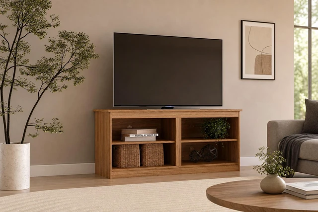 Main image of TV Stand for Tvs 50 Inch, Entertainment Center with Open Storage Shelves and Cable Management Hannover, Oak, Melamine