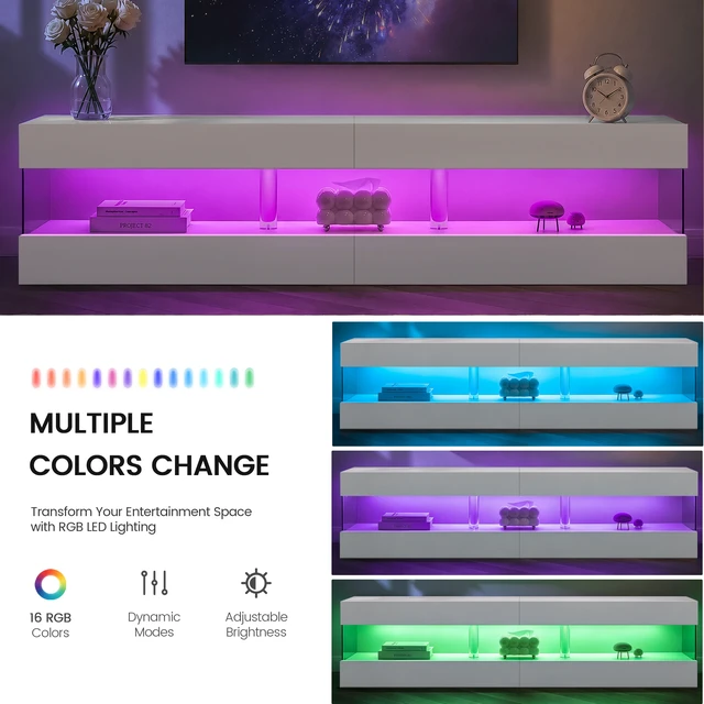 Alt view image 4 of 7 - TV Stand for 70 Inch TV LED Gaming Entertainment Center Media Storage Console Table for Living, White, Particle Board