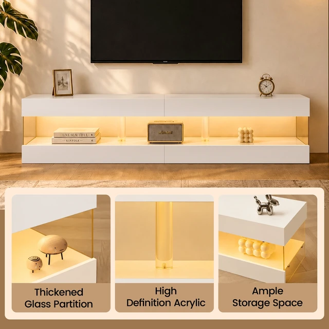 Alt view image 3 of 7 - TV Stand for 70 Inch TV LED Gaming Entertainment Center Media Storage Console Table for Living, White, Particle Board
