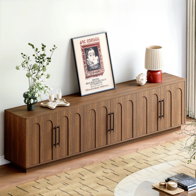 Alt view image 4 of 7 - 94.5 Inch Extra Long TV Stand for Large Tvs, 6 Door Media Console with Storage Entertainment Center with Arched Doors