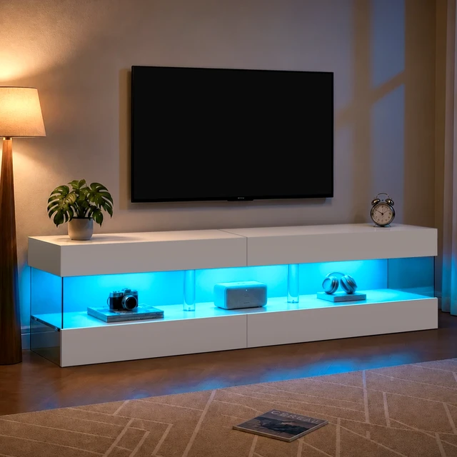 Alt view image 6 of 7 - TV Stand for 70 Inch TV LED Gaming Entertainment Center Media Storage Console Table for Living, White, Particle Board