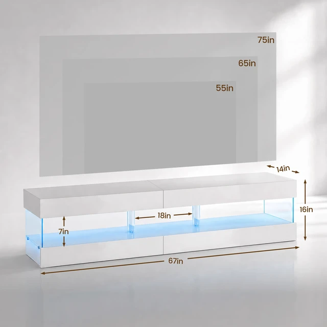 Alt view image 2 of 7 - TV Stand for 70 Inch TV LED Gaming Entertainment Center Media Storage Console Table for Living, White, Particle Board