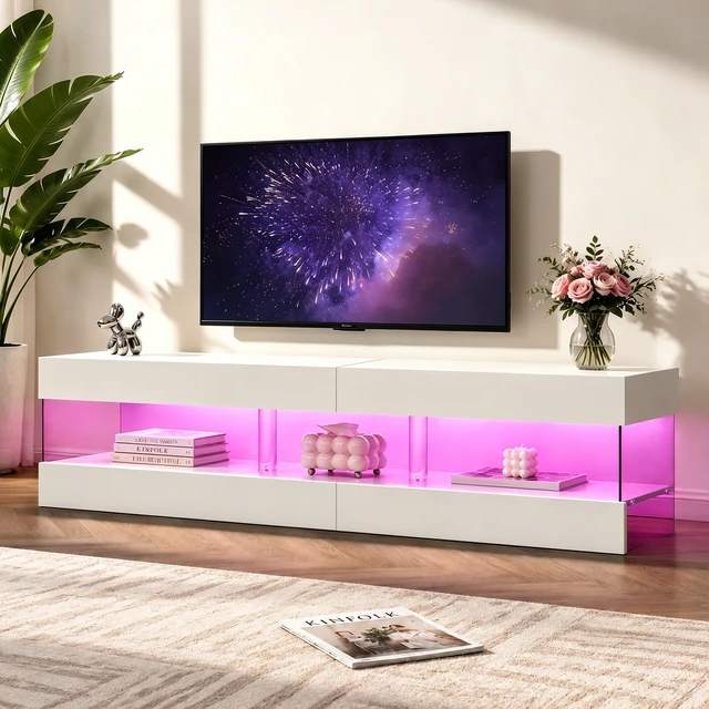 Alt view image 5 of 7 - TV Stand for 70 Inch TV LED Gaming Entertainment Center Media Storage Console Table for Living, White, Particle Board