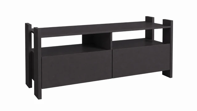 Alt view image 2 of 5 - TV Stand for Tvs 55 Inch, Entertainment Center with Open Storage Shelves and Two Drawers, Carbon Gray, Melamine, TV