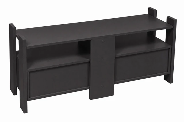 Alt view image 4 of 5 - TV Stand for Tvs 55 Inch, Entertainment Center with Open Storage Shelves and Two Drawers, Carbon Gray, Melamine, TV