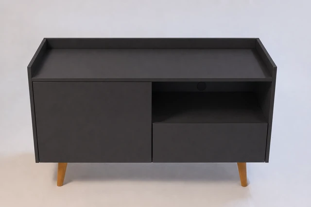 Alt view image 4 of 7 - TV Stand for Tvs 45 Inches, Entertainment Center with Open Storage Shelf Cable Management One Door and One Drawer Gra