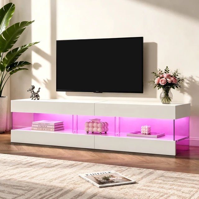 Alt view image 7 of 7 - TV Stand for 70 Inch TV LED Gaming Entertainment Center Media Storage Console Table for Living, White, Particle Board