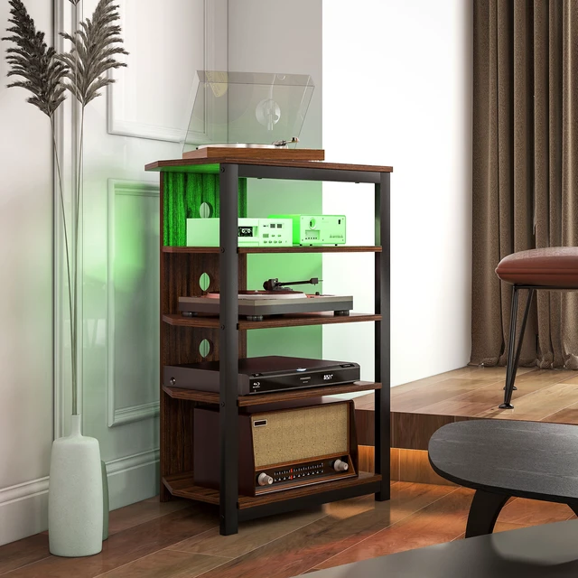 Alt view image 2 of 7 - Media Stand with LED 4 Tier Audio Rack Media Corner Shelf with Cable Management for Dvd Players Game Console TV Box