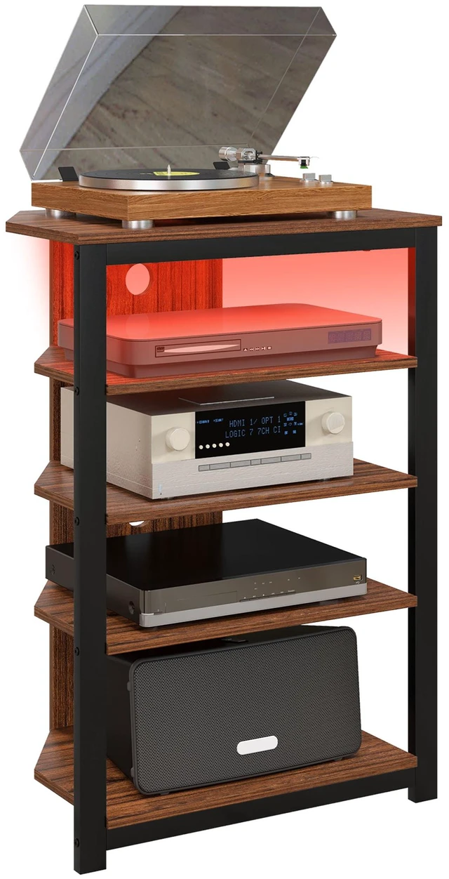 Main image of Media Stand with LED 4 Tier Audio Rack Media Corner Shelf with Cable Management for Dvd Players Game Console TV Box