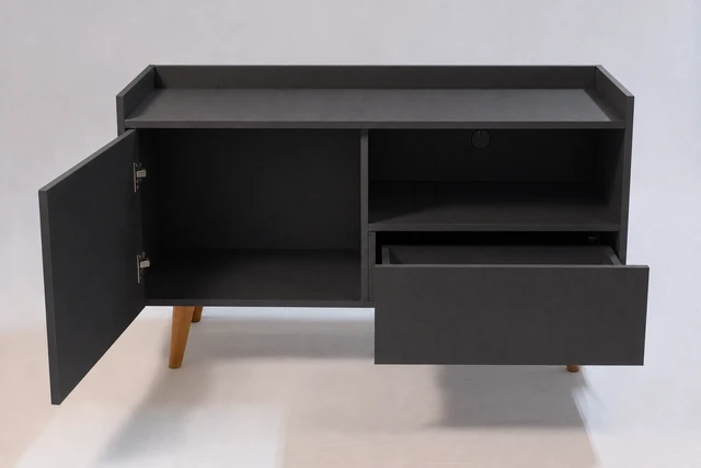 Alt view image 7 of 7 - TV Stand for Tvs 45 Inches, Entertainment Center with Open Storage Shelf Cable Management One Door and One Drawer Gra