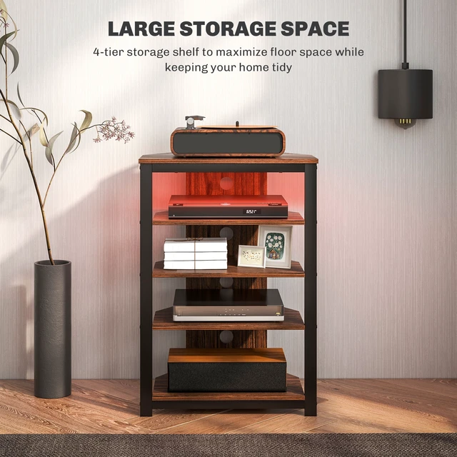 Alt view image 4 of 7 - Media Stand with LED 4 Tier Audio Rack Media Corner Shelf with Cable Management for Dvd Players Game Console TV Box