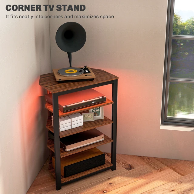 Alt view image 5 of 7 - Media Stand with LED 4 Tier Audio Rack Media Corner Shelf with Cable Management for Dvd Players Game Console TV Box
