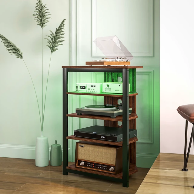 Alt view image 7 of 7 - Media Stand with LED 4 Tier Audio Rack Media Corner Shelf with Cable Management for Dvd Players Game Console TV Box
