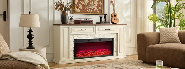 Alt view image 2 of 5 - 70 Inch Fireplace TV Stand 80 Inch Tvs, 42in Electric Fireplace with Mantel Entertainment Center with Concealed 3