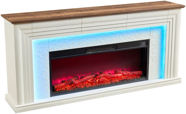 Main image of 70 Inch Electric Fireplace with Mantel, LED Fireplace TV Stand with 3 Drawers Real Raised Textured Color LED 42 Inch