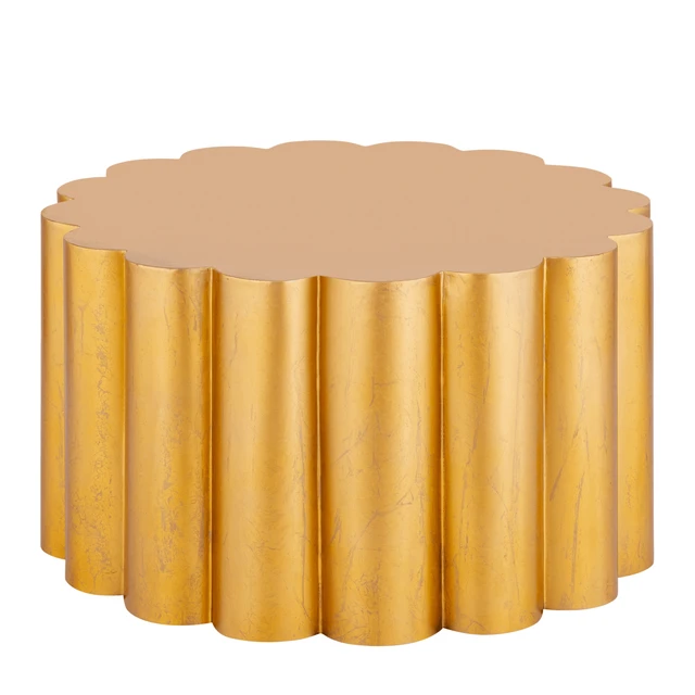 Alt view image 3 of 7 - Scalloped Cylindrical Form Coffee Table Made with Aluminum Sheet, Gold, Aluminium and Iron