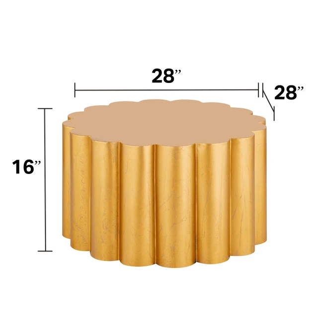 Alt view image 2 of 7 - Scalloped Cylindrical Form Coffee Table Made with Aluminum Sheet, Gold, Aluminium and Iron